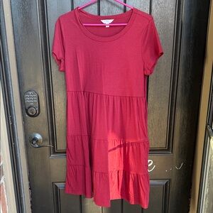 Time and Tru Women's Burgundy Tiered Midi Dress